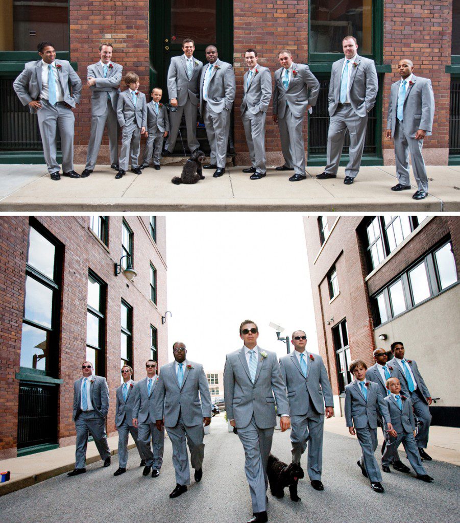 Gray groomsmen tuxedos cool city photos