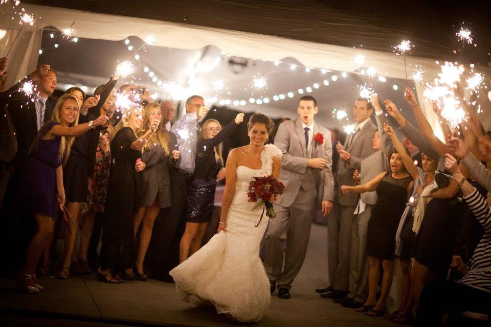 Sparkler exit at a tent wedding