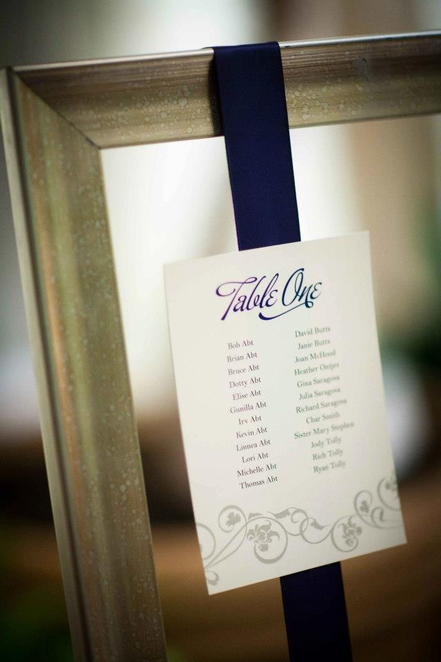 Seating chart with frame and ribbon
