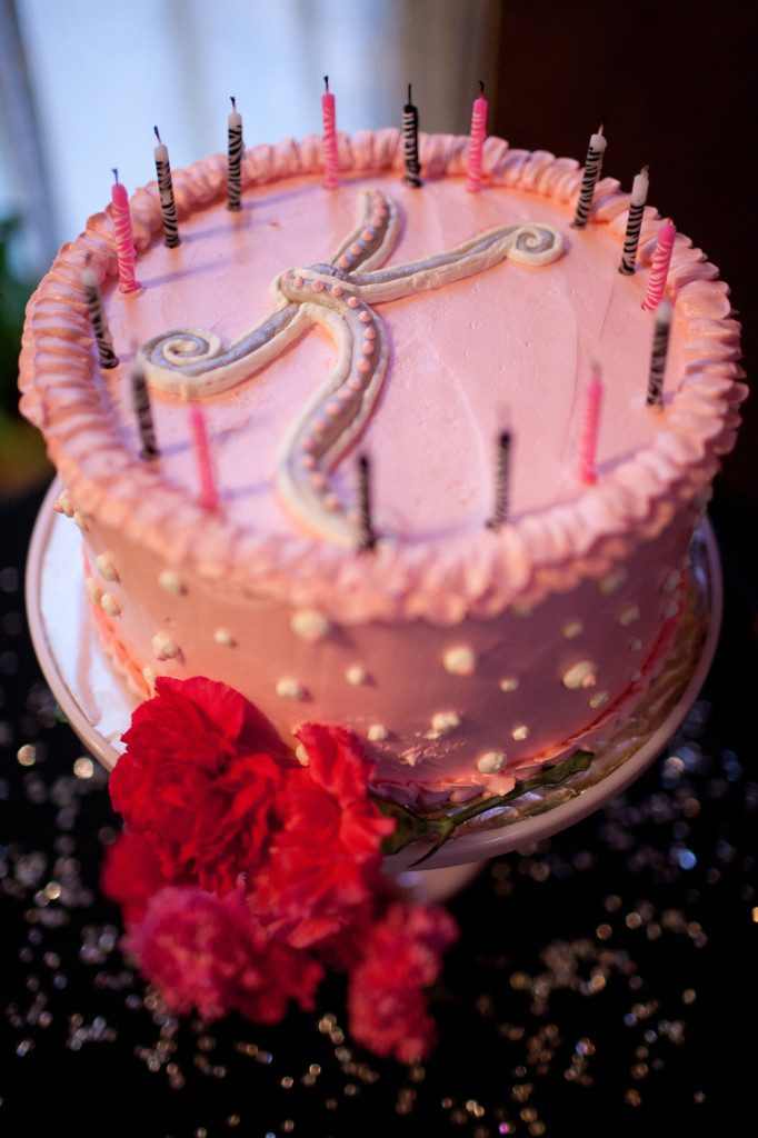 Pink K birthday cake 
