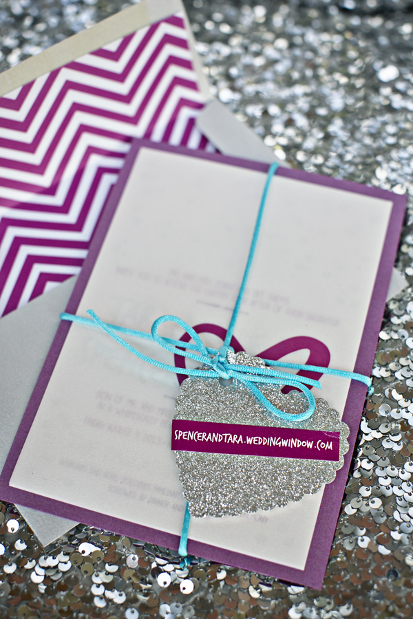 glitter sparkle sequins invitations hearts chevron pink purple turquoise plum silver