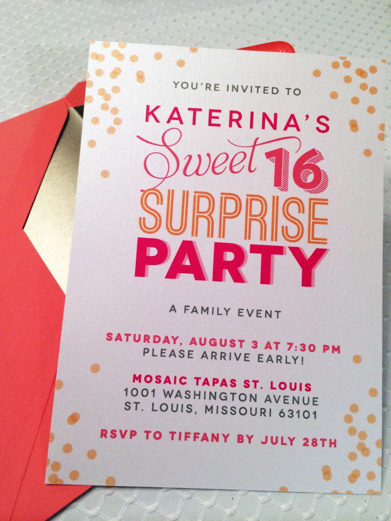 Sweet Sixteen pink and orange invitation