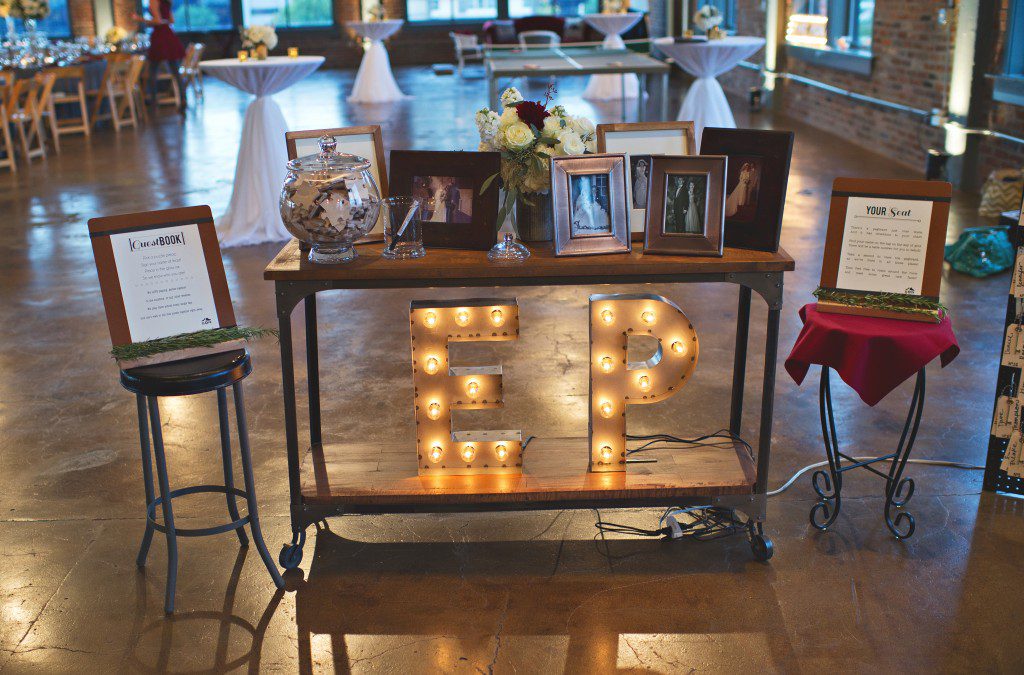 Custom letter marquees wedding reception welcome table
