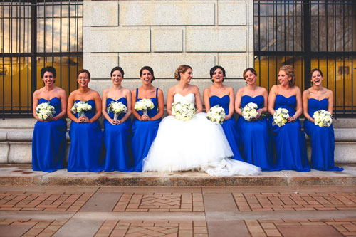 in front of the st. louis public library for a winter white wedding in St. Louis | Events Luxe Weddings