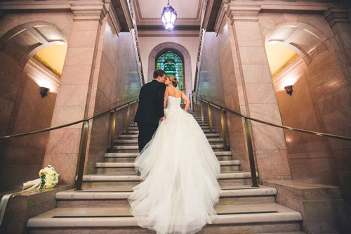 bride and groom at St. Louis Public Library | Events Luxe weddings