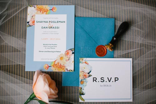 Orange and blue wedding invitations | Events Luxe Weddings
