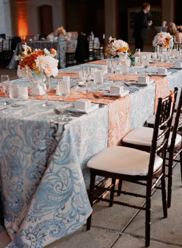 Blue and orange wedding at World's Fair Pavilion | Events Luxe Weddings